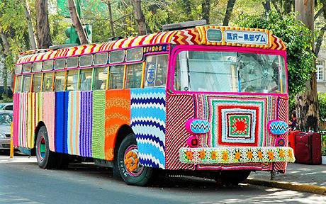 yarnbombed bus