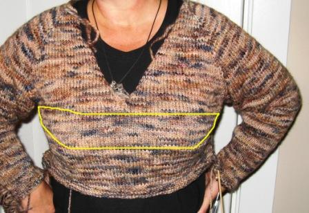 front with short rows outlined